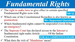 Fundamental Rights 50+ Important Questions for all Competitive Exams || MCQs Indian Polity ||