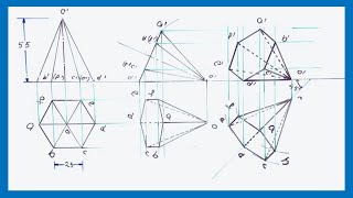 Hexagonal pyramid resting on slant edge