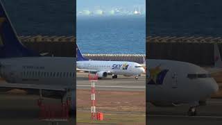 スカイマークのB-737(JA737U)神戸空港離陸