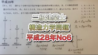 【構造設計一級建築士が過去問解説】二級建築士　構造力学平成28年第6問をわかりやすく解説