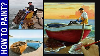 How to Paint a Red Boat and Fisherman in Acrylics? / Step by Step / JMLisondra