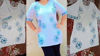 white cotton hand printed short kurti cutting & stitching in detail/short kurti cutting for beginner