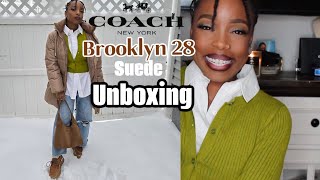 Coach Brooklyn 28 Suede Cedar | Unboxing, Review, How I'm wearing the bag