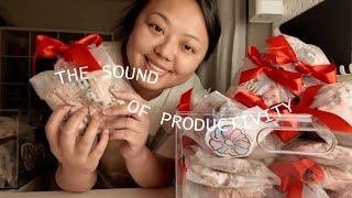 [Studio vlog] 🥰 AMSR New side business, prepping for Valentine launch  | SCRUNCHIES | Spring rolls❤️