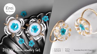 【UVレジン】レイクブルーのドライフラワージュエリーコレクション〜♪ UV Resin-Lake Blue Dried Flower Jewelry collection!!