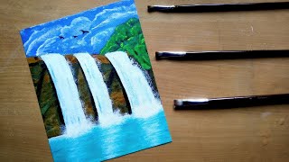 Easy Waterfall Landscape Painting tutorial for beginners || Step by step Waterfall landscap