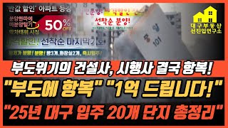 부도위기에 몰린 건설사 결국 항복하고 1억넘게 할인에 들어간다! 2025년 대구 입주 20개 단지 총정리! (분양가, 할인내용, 마피, 미분양, 할인분양, 프로모션 총정리)