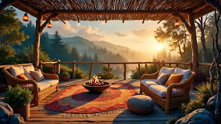 Peaceful Mountain Retreat 🌄🔥 Serene Sunrise Ambience with Crackling Fire Sounds