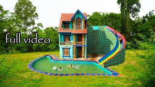 (Full Video) Build Most Beautiful 3-Story Tiny House With Swimming Pool And Rainbow Water Slide