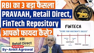 RBI Launches Three New Initiatives | PRAVAAH, Retail Direct, FinTech Repository | UPSC