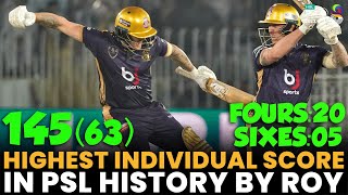 Highest Individual Score in PSL History By Jason Roy | Peshawar vs Quetta | Match 25 | PSL 8 | MI2A