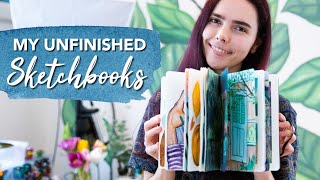 Tour of all my Unfinished Sketchbooks! Flip through 📖