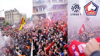 Crazy LOSC Lille Fans Celebrating With Players Open Top Bus In City - Ligue 1 Champions Trophy
