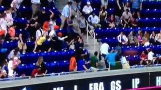 Evan Gattis home run hits Marlins fan in the balls