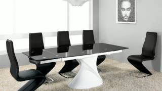 Designer Glass And Gloss And Marble Dining Table And Chairs