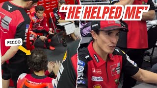 Marc Marquez Happy Reaction on Pecco Bagnaia Teaches him Ducati Bike