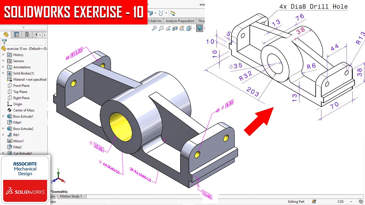 Solidworks Tutorial For Beginners Exercise 10 Youtube