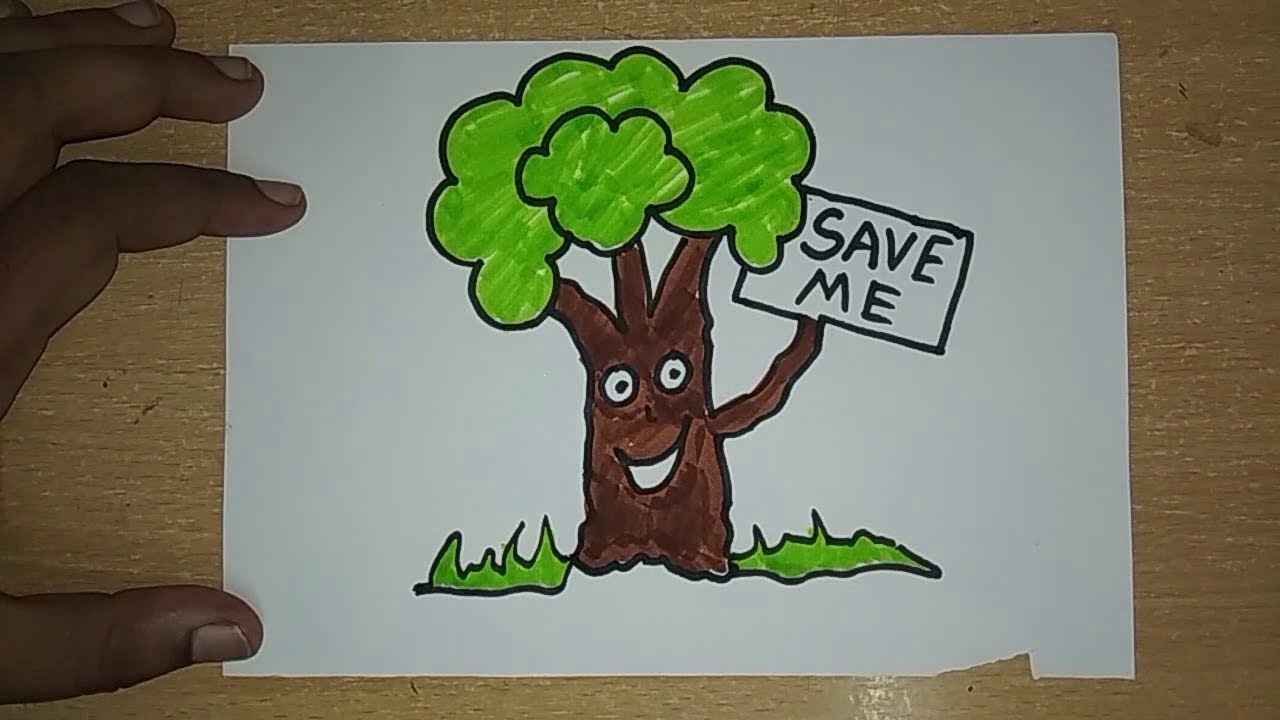 Save Trees Drawing For Kids