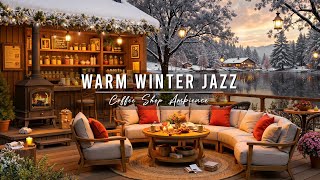 Warm Jazz Music ~ Cozy Winter Porch Ambience ⛄ Relaxing Jazz Instrumental Music \u0026 Fireplace Sounds