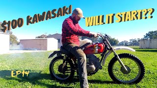 WILL IT START? $100 MOTORCYCLE! Kawasaki KV100 100cc 2 Stroke Enduro Project at Rusted Iron Ranch