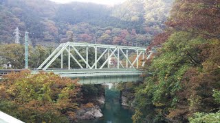 紅葉の上越線（上越国境）を走る山男達（電車や貨物列車） Local train and freight train in Japanese Autumn leaves.