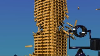 How to shoot the corner of a keva planks tower -  blender bullet physics engine