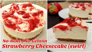 No Bake Strawberry Swirl Cheesecake (no-gelatin)