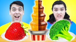 CHOCOLATE FOUNTAIN FONDUE CHALLENGE | CHOCOLATE VS REAL FOOD FOR 24 HOURS BY CRAFTY HACKS