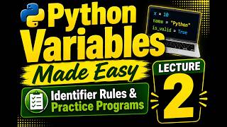 LECTURE-2||Python Variables Made Easy 💻 | Identifier Rules & Practice Programs