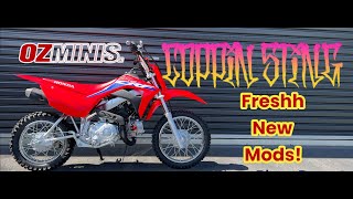 CRF110F 2022 aftermarket shift shaft support and shift lever install - OZminis and Coppin Sting