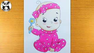 How to draw and colour baby with toy |  baby drawing |@TaposhiartsAcademy