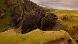 Fjaðrárgljúfur canyon in Iceland with FPV drone