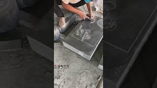 Lotus Pattern Line Carve Stone in Granite Tombstone