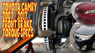 Toyota Camry Front Brake & Lug Nut Torque Specs 2007-2017