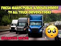 Breaking News! FMCSA Makes Public Announcement To All Truck Drivers Today