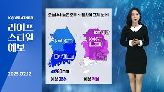 [날씨] 오늘(수) 전국 눈/비…추위 풀리고 공기 탁해져 / 2025.02.12.KWEATHER