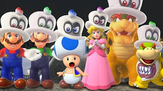 Super Mario Odyssey - Mario vs Luigi vs Blue Toad vs Peach vs Bowser vs Bowser Jr. (Comparison)