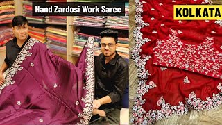 Kolkata Handwork Saree Manufacturer in Barabazar // Hand Zardosi Work \u0026 Pearl Work Saree Wholesaler