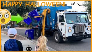 Truck or Treat! Kids Follow Recycle Truck At Halloween
