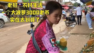 老挝🇱🇦农村生活，一个大波萝3000 K，相当中国1.2元，菠萝妹漂亮