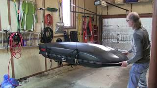 Yakima Skybox STORAGE on my GARAGE CEILING with HARKEN HOISTER