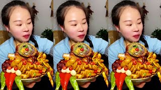 Susu Yummy Spicy Food Mukbang 😋 Eating Braised Pork Belly With Spicy Ducks Feet And Green Vegetables