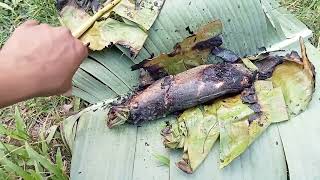 grill fish with banana leaf , ដុតត្រីស្លឹកចេក