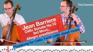 Barriere Cello Duo Sonata No.10 GMajor | Allegro prestissimo | accompaniment | playalong for Cello 1