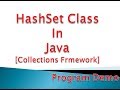 HashSet class with Simple Demo program in java
