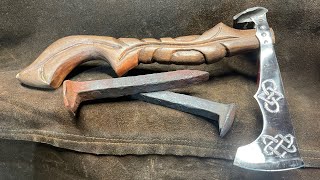 Forging Celtic Hatchet / Tomahawk from a railroad spike!