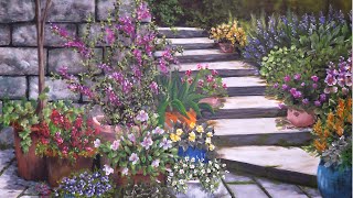 Pintar flores rodeando una escalera