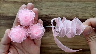 KURDELEDEN ÇİÇEK YAPMANIN EN BASİT YÖNTEMİ / DIY EASY FLOWER MAKİNG