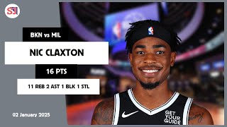 NIC CLAXTON 16 PTS vs MIL 02 Jan 24-25 BKN Highlights