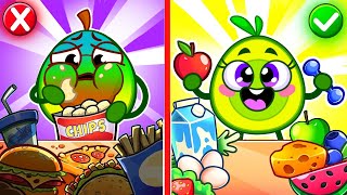 Healthy Food vs Junk Food Song 🍔🥗 | Kids Cartoons and Nursery Rhymes Baby Avocado